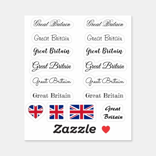 Elegant script Great Britain British Flag name Set Sticker