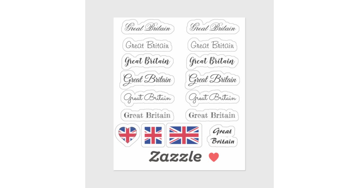 Elegant script Great Britain British Flag name Set Sticker | Zazzle