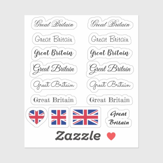Elegant script Great Britain British Flag name Set Sticker (Sheet)