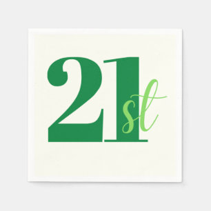 Elegant Script Green 21st Birthday Napkins