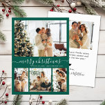 Elegant Script Green 4 Photo Collage Christmas Holiday Card<br><div class="desc">Minimalist, Elegant Calligraphy 4 Photo Collage Merry Christmas Script Holiday Card in Green. This festive, simple four (4) photo holiday card template feature a pretty grid photo collage and says „Merry Christmas”! The „Merry Christmas” greeting text is written in a beautiful hand lettered swirly swash-tail font type. On the back...</div>