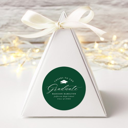 Elegant Script Green Cheers to the Graduate Classic Round Sticker