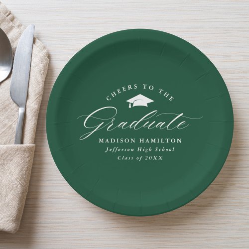 Elegant Script Green Cheers to the Graduate Paper Plates