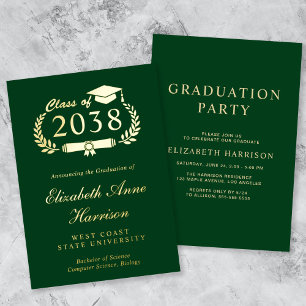 Elegant Script Green College Graduation Party Foil Invitation