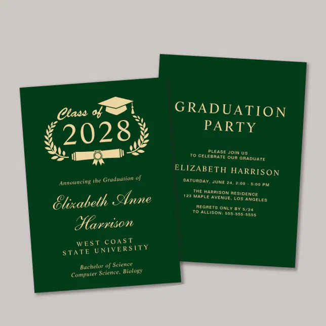 Elegant Script Green College Graduation Party Invitation Zazzle