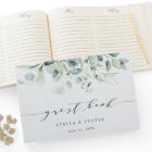 Elegant Script Green Foliage Wedding Guest Book