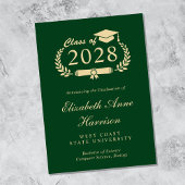 Elegant Script Green Gold College Graduation Announcement