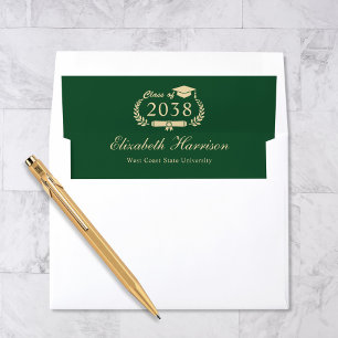 Elegant Script Green Gold Graduation Envelope Liner