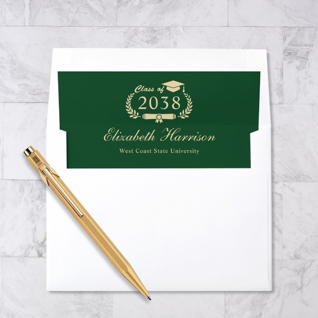 Elegant Script Green Gold Graduation Envelope Liner (Creator Uploaded)