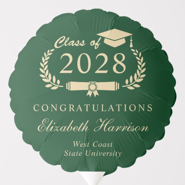 Elegant Script Green Gold Graduation Party Balloon (Front)