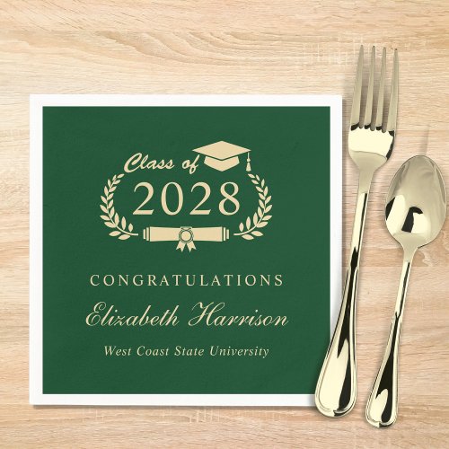 Elegant Script Green Gold Graduation Party Napkins