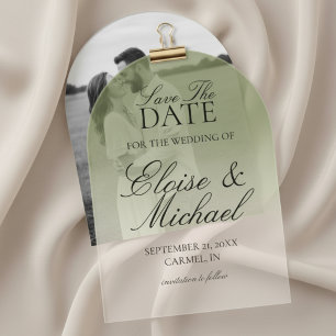 Elegant Script Green Gradient Save The Date Acrylic Invitations
