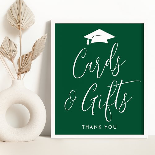 Elegant Script Green Graduation Cards and Gifts Poster