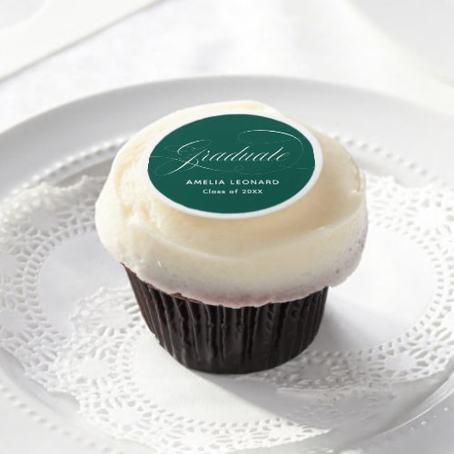 Elegant Script Green Graduation Edible Frosting Rounds