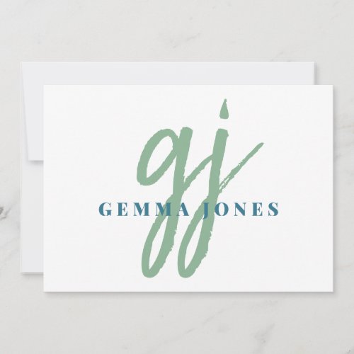 Elegant Script Green Monogram Initials Name  Note Card