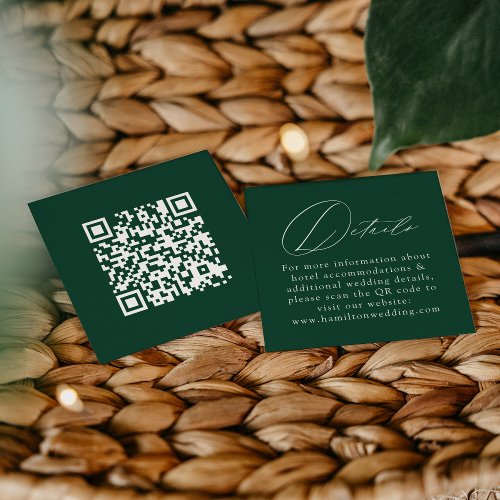 Elegant Script Green QR Code Wedding Details Enclosure Card