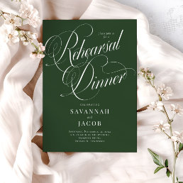 Elegant Script Green Rehearsal Dinner Invitation