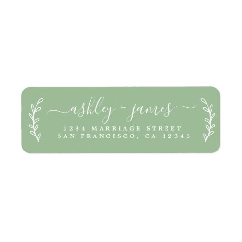 Elegant Script Green Wedding Return Address Label