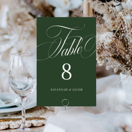 Elegant Script Green Wedding  Table Number