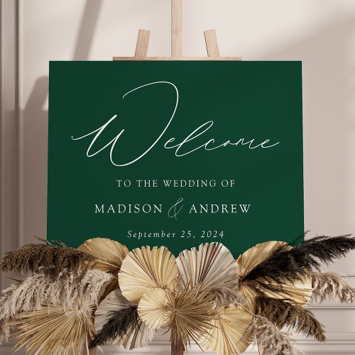Elegant Script Green Wedding Welcome Sign