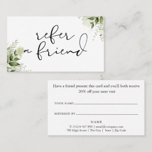 Elegant Script Greenery Floral Referral Card