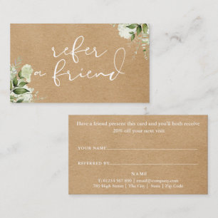 Elegant Script Greenery Floral Rustic Kraft Referral Card