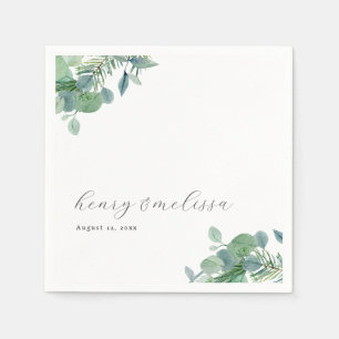 Elegant Script Greenery Leaves Eucalyptus Wedding Napkins