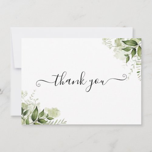 Elegant Script Greenery Leaves Thank You Card - Simple greenery leaves elegant script thank you card. You can personalize with your own thank you message on the reverse or if you would prefer to add your own handwritten message simply delete the text. A perfect way to say thank you! Designed by Thisisnotme©