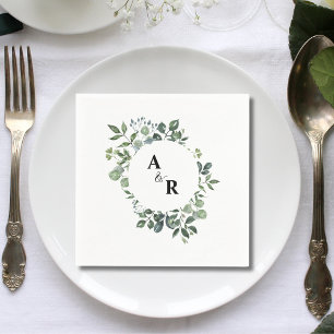 Elegant Script Greenery Monogram Wedding Paper Napkins