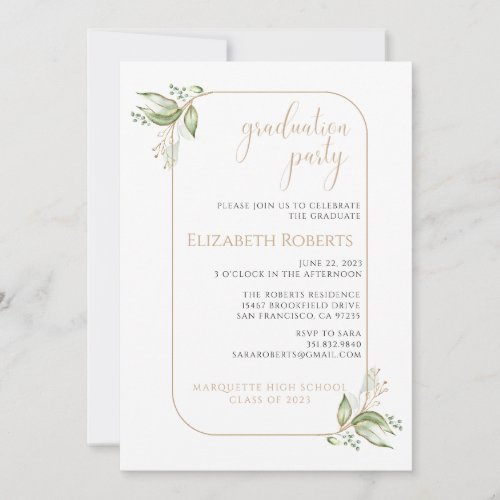 Elegant Script Greenery Photo Graduation Party Invitation