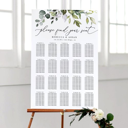 Elegant Script Greenery Wedding Seating Chart Foam Board