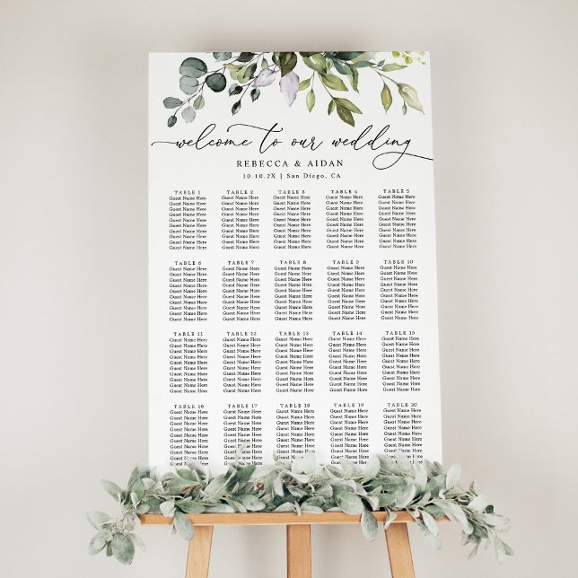 Elegant Script Greenery Wedding Seating Chart Foam Foam Board (Creator Uploaded)