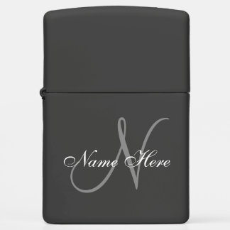 Elegant Script Grey Custom Monogram Name Zippo Lighter