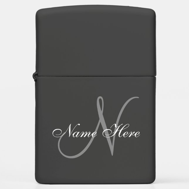 Elegant Script Grey Custom Monogram Name Zippo Lighter (Front)