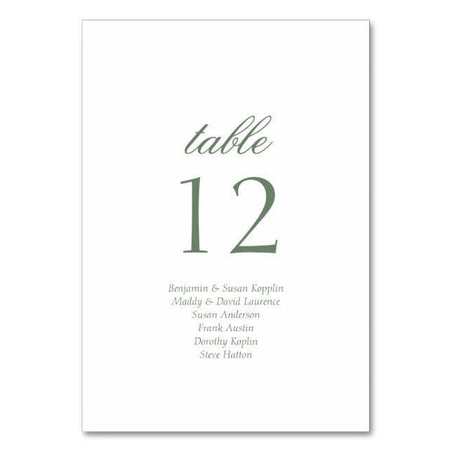 Elegant Script Guest Names Script Wedding  Table Number (Front)