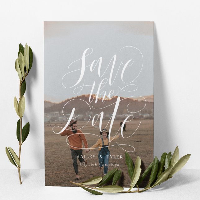 Elegant Script Hand-lettering Overlay Full Photo Save The Date (Creator Uploaded)