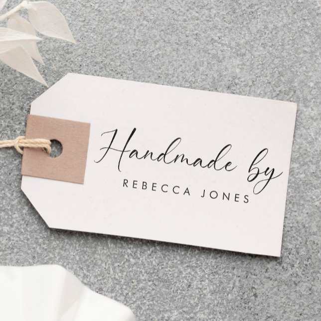 Elegant Script "Handmade by" Modern Minimalist Rubber Stamp (Creator Uploaded)