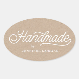 elegant script handmade product kraft oval sticker