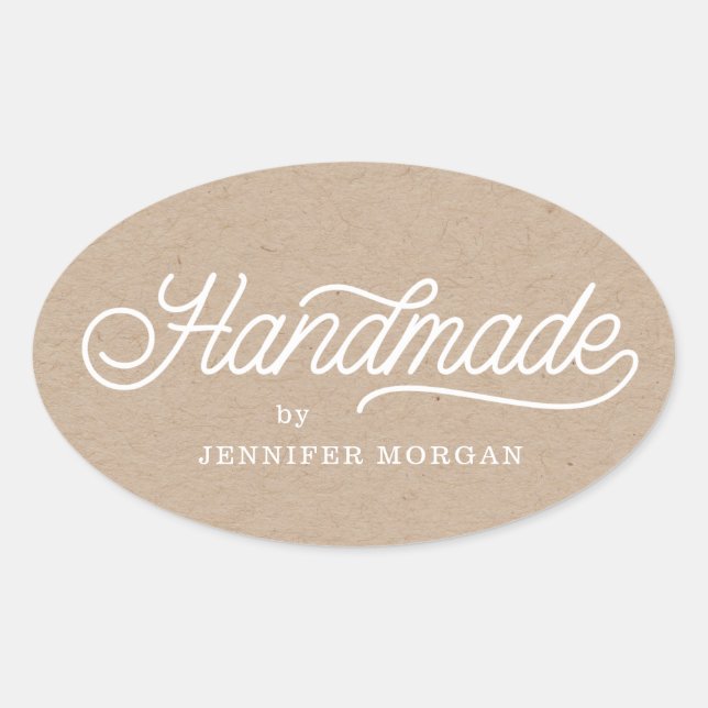 elegant script handmade product kraft oval sticker (Front)