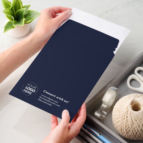 Elegant Script Handwriting Navy Connect with us Envelope Mailers
