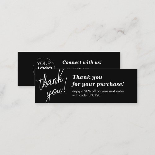 Elegant Script Handwriting Thank You Black Mini Business Card