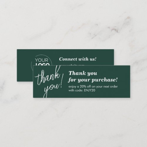 Elegant Script Handwriting Thank You Emerald Green Mini Business Card
