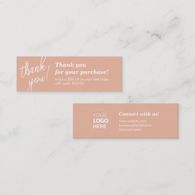 Elegant Script Handwriting Thank You Light Pink Mini Business Card (Front/Back)