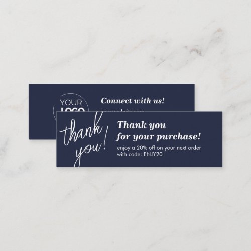 Elegant Script Handwriting Thank You Navy Blue Mini Business Card