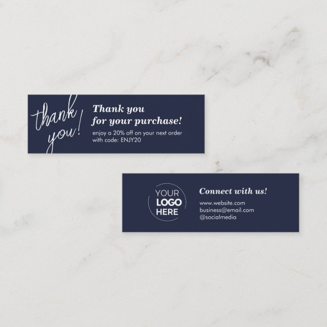 Elegant Script Handwriting Thank You Navy Blue Mini Business Card (Front/Back)