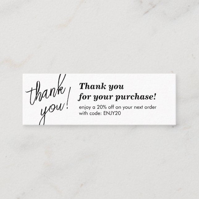 Elegant Script Handwriting Thank You White Mini Business Card (Front)