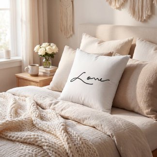Elegant script handwritten black white Throw Pillow