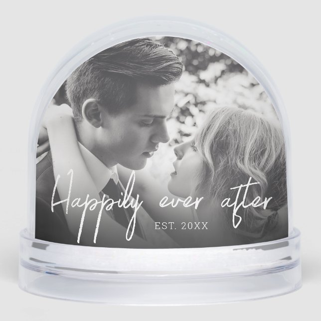 Elegant Script Happily Ever after Couple Photo Snow Globe (Front)