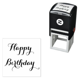 Elegant Script Happy Birthday Greeting Typography Self-inking Stamp