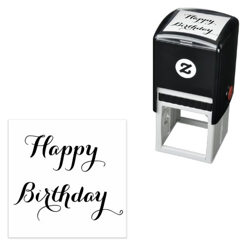 Elegant Script Happy Birthday Greeting Typography Self_inking Stamp